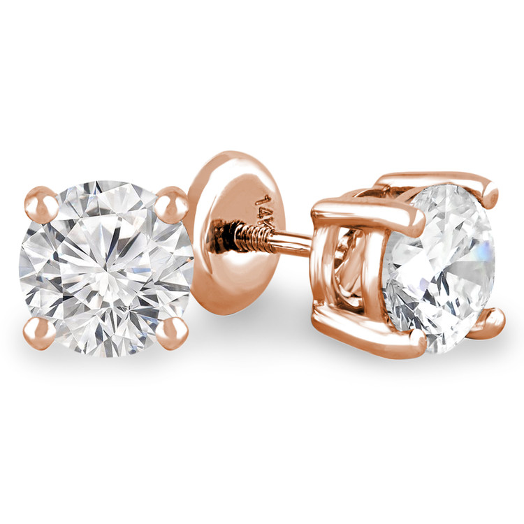 Solitaire Round Diamond 4-Prong Stud Earrings in 14K Rose Gold with Screwback (MVSE0001-R)
