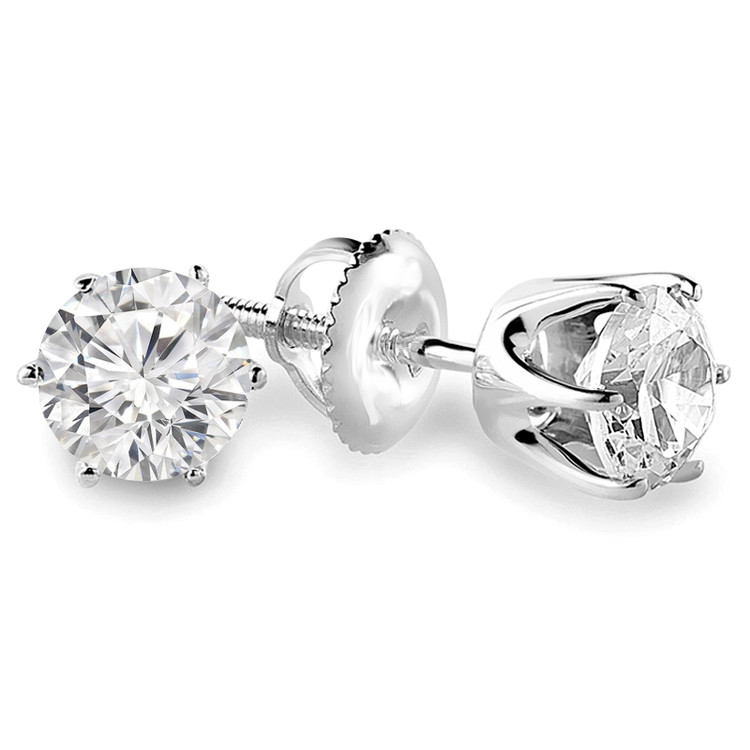 Solitaire Round Diamond 6-Prong Stud Earrings in 14K White Gold with Screwback (MVSE0002-W)