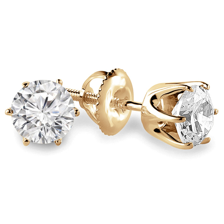 Solitaire Round Diamond 6-Prong Stud Earrings in 14K Yellow Gold with Screwback (MVSE0002-Y)
