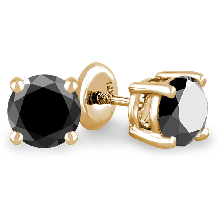 Solitaire Round Black Diamond 4-Prong Stud Earrings in 14K Yellow Gold with Screwback (MVSE0004-Y)