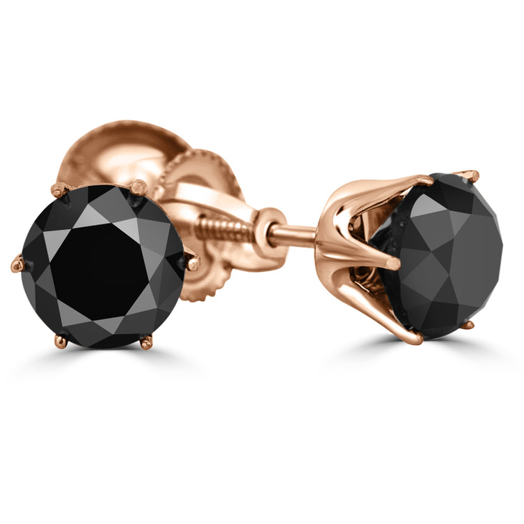 Solitaire Round Black Diamond 6-Prong Stud Earrings in 14K Rose Gold with Screwback (MVSE0005-R)