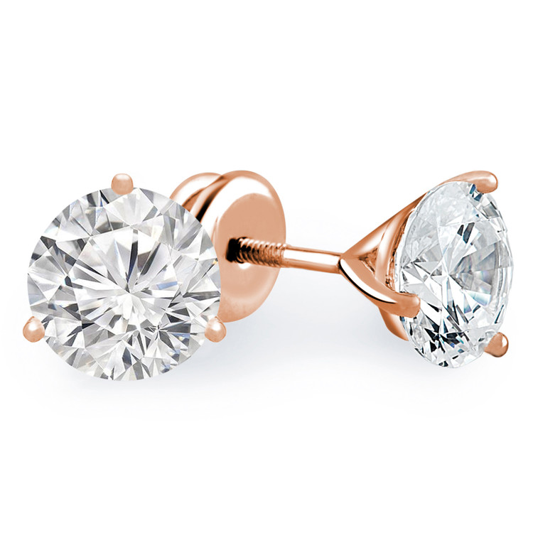 Solitaire Round Diamond 3-Prong Martini Stud Earrings in 14K Rose Gold with Screwback (MVSE0006-R)