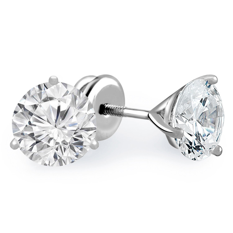 Solitaire Round Diamond 3-Prong Martini Stud Earrings in 14K White Gold with Screwback (MVSE0006-W)