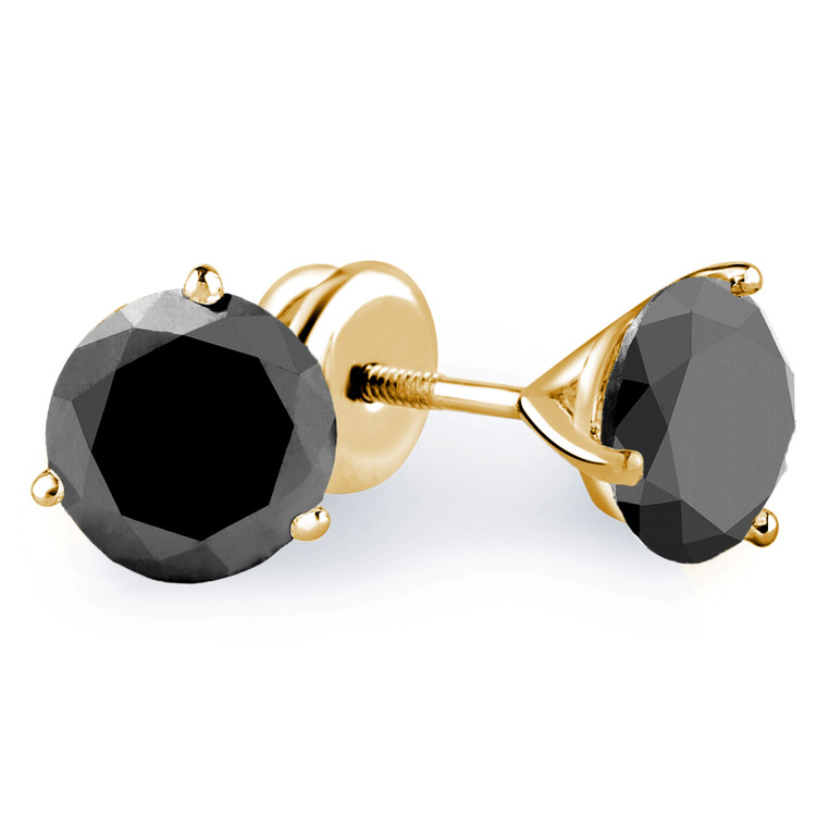 Solitaire Round Black Diamond 3-Prong Martini Stud Earrings in 14K Yellow Gold with Screwback (MVSE0007-Y)