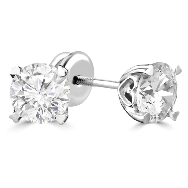Round Diamond 4-Prong Stud Earrings in 14K White Gold with Screwback (MVSES0003-W)