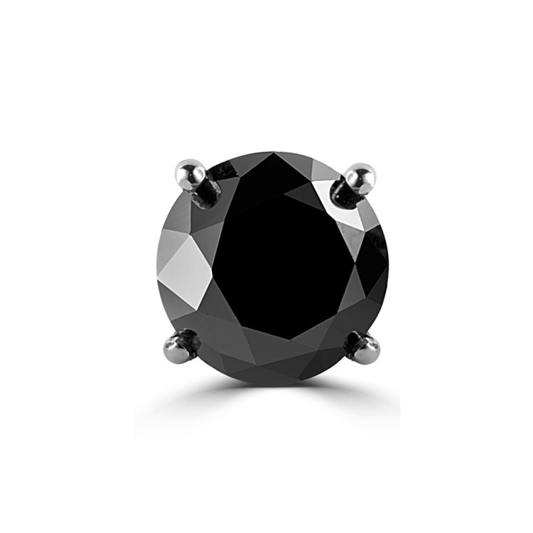 Solitaire Round Black Diamond 4-Prong Single Mens Stud Earring in 14K White Gold with Screwback (MVSE1004-W)