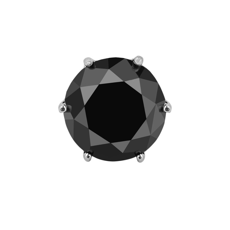 Solitaire Round Black Diamond 6-Prong Single Mens Stud Earring in 14K White Gold with Screwback (MVSE1005-W)