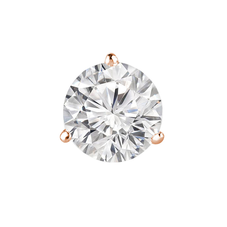 Solitaire Round Diamond 3-Prong Single Mens Martini Stud Earring in 14K Rose Gold with Screwback (MVSE1006-R)