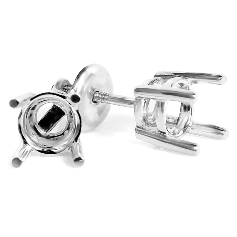 Round 4-Prong Semi Mount Stud Earrings in 14K White Gold (Diamonds Not Included) with Screwback (MVSEM0001-W)