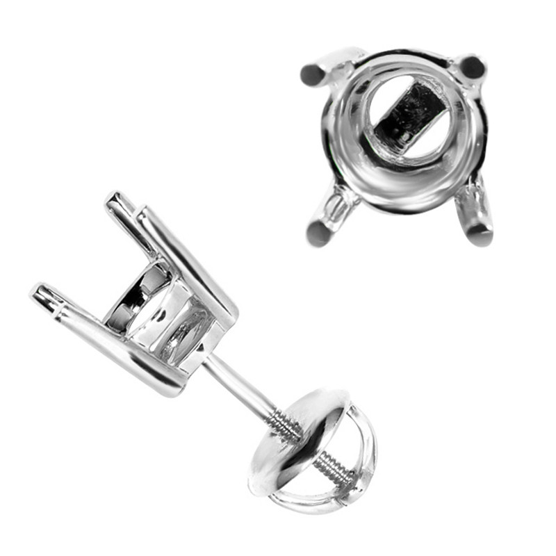 Round 4-Prong Semi Mount Stud Earrings in 14K White Gold (Diamonds