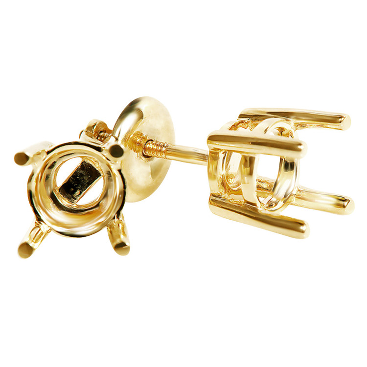 Round 4-Prong Semi Mount Stud Earrings in 14K Yellow Gold (Diamonds Not Included) with Screwback (MVSEM0001-Y)