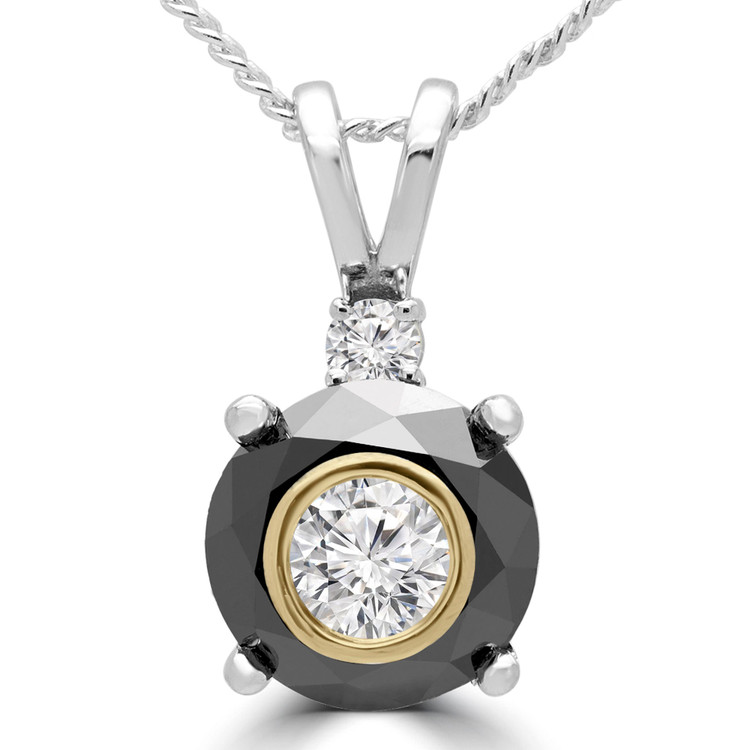 1 2/3 CTW Round Black Diamond Simion Set Solitaire with Accents Pendant Necklace in 14K White Gold (MD190065)