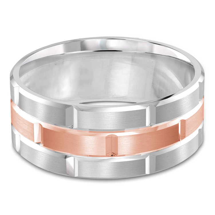 9 MM Modern Mens Wedding Band in Two-tone White & Rose Gold (MDVB1026)