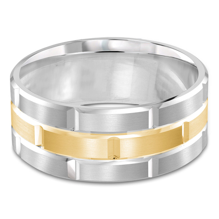 9 MM Modern Mens Wedding Band in Two-tone White & Yellow Gold (MDVB1027)