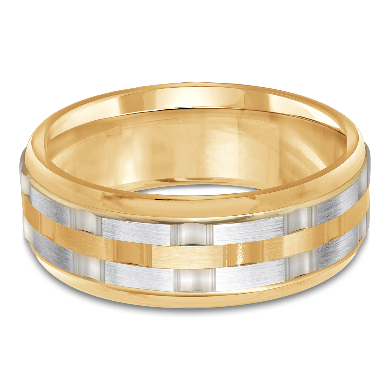 8 MM Alternative Mens Wedding Band in 14K Two-tone Yellow & White Gold (MDVB1054)