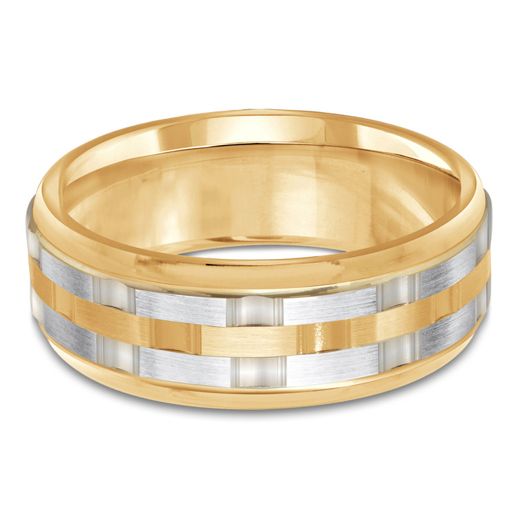 8 MM Alternative Mens Wedding Band in 14K Two-tone Yellow & White Gold (MDVB1054)