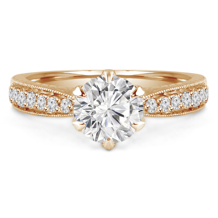 Round Lab Created Diamond Vintage Solitaire with Accents Engagement Ring in Yellow Gold (MVSLG0001-Y)