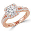 Round Lab Created Diamond Split-Shank Cushion Halo Engagement Ring in Rose Gold (MVSLG0002-R)