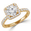 Round Lab Created Diamond Cushion Halo Engagement Ring in Yellow Gold (MVSLG0004-Y)