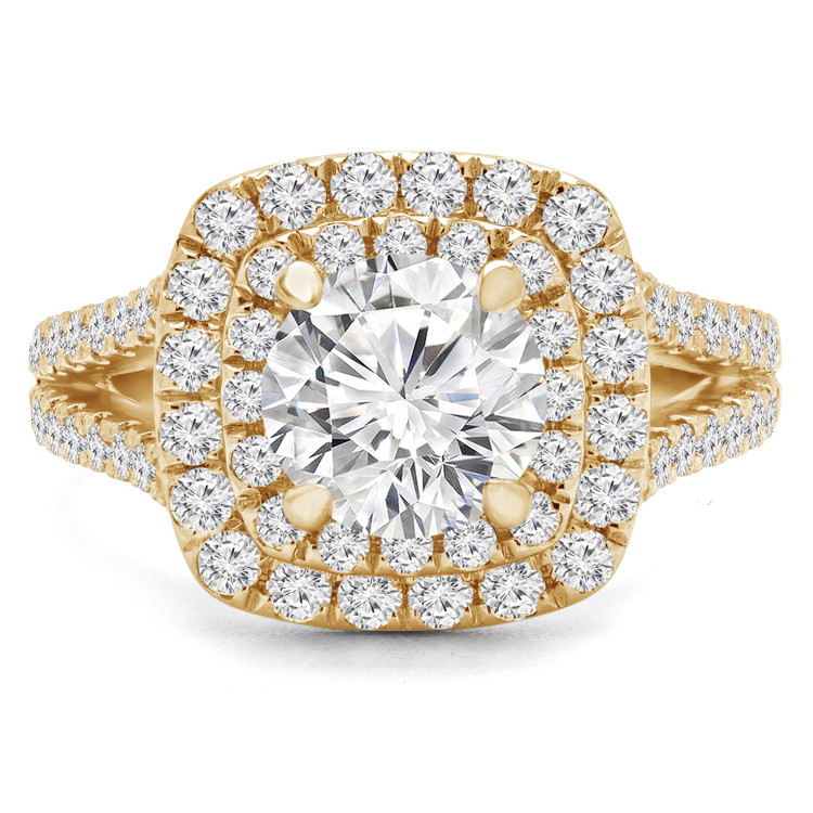 Round Lab Created Diamond Split-Shank Double Cushion Halo Engagement Ring in Yellow Gold (MVSLG0019-Y)