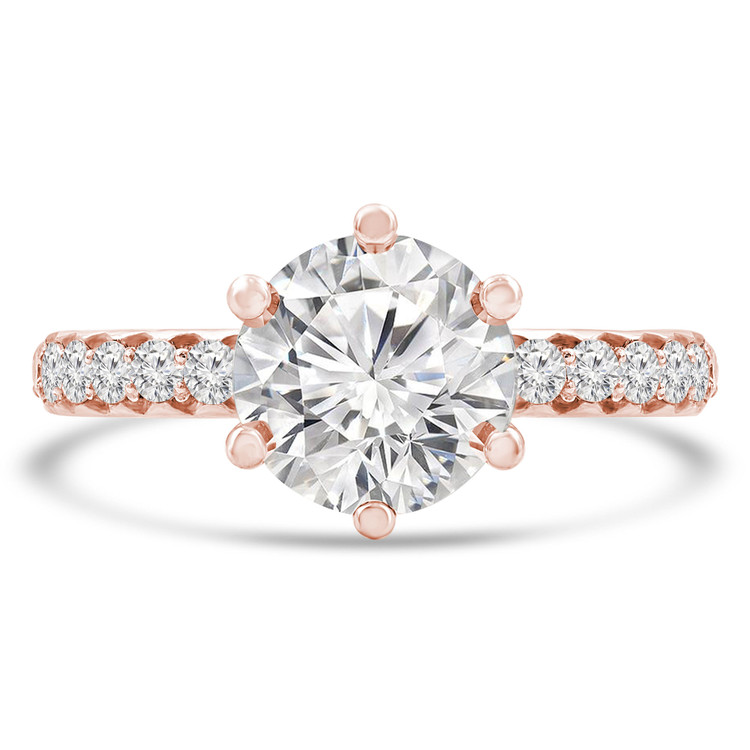 Round Lab Created Diamond 6-Prong Hidden Halo Solitaire with Accents Engagement Ring in Rose Gold (MVSLG0027-R)