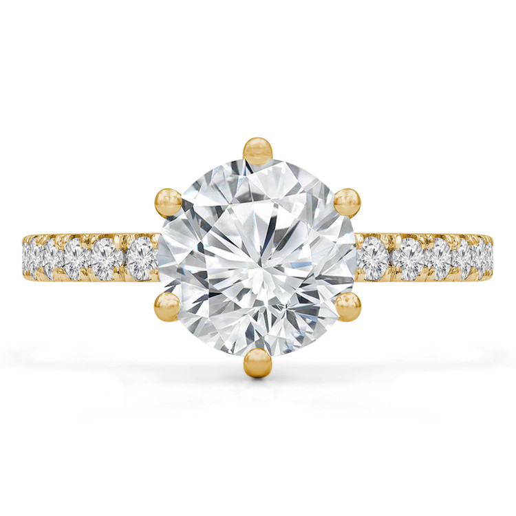 Round Lab Created Diamond 6-Prong Hidden Halo Solitaire with Accents Engagement Ring in Yellow Gold (MVSLG0028-Y)