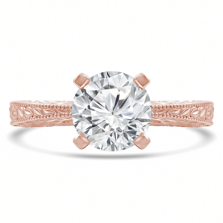 Round Lab Created Diamond Vintage Solitaire Engagement Ring in Rose Gold (MVSLG0029-R)