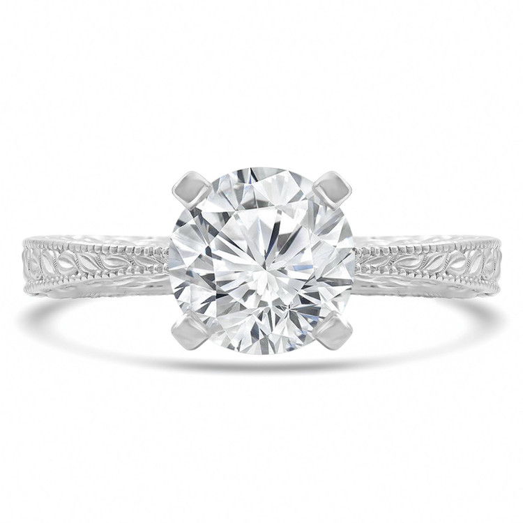 Round Lab Created Diamond Vintage Solitaire Engagement Ring in White Gold (MVSLG0029-W)