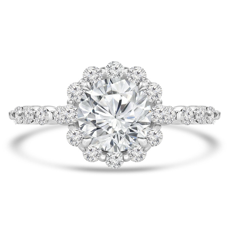 Round Lab Created Diamond Floral Shared Prong Halo Engagement Ring in White Gold with Accents (MVSLG0030-W)