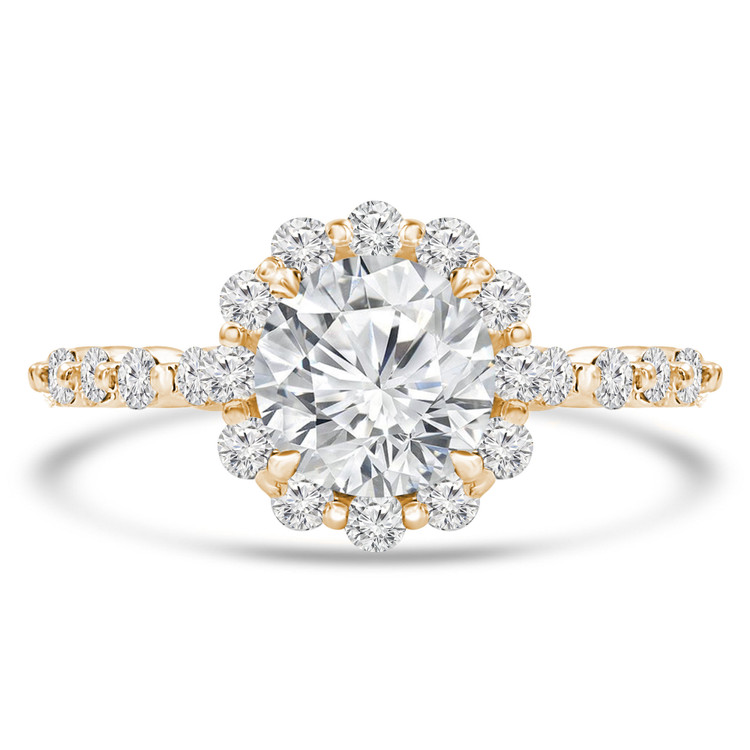 Round Lab Created Diamond Floral Shared Prong Halo Engagement Ring in Yellow Gold with Accents (MVSLG0030-Y)