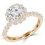 Round Lab Created Diamond Floral Shared Prong Halo Engagement Ring in Yellow Gold with Accents (MVSLG0030-Y)