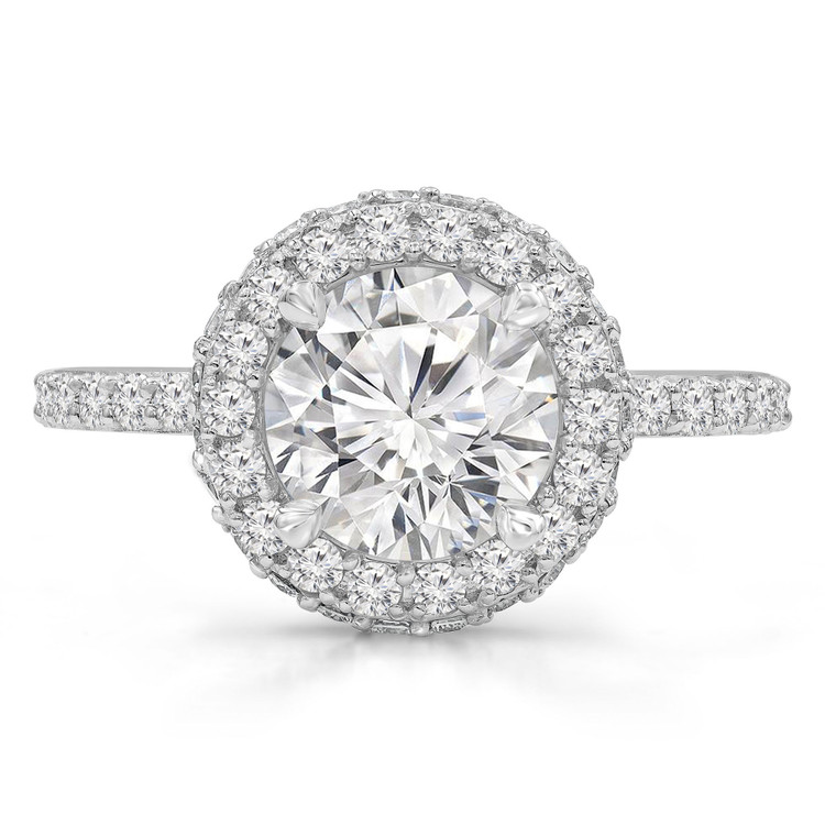 Round Lab Created Diamond High Set Rollover Halo Engagement Ring in White Gold with Accents (MVSLG0031-W)
