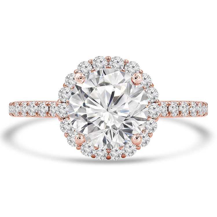 Round Lab Created Diamond Cathedral Halo Engagement Ring in Rose Gold with Accents (MVSLG0032-R)