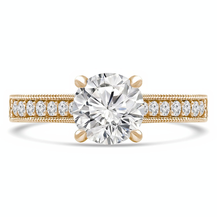 Round Lab Created Diamond Vintage Solitaire with Accents Engagement Ring in Yellow Gold (MVSLG0038-Y)