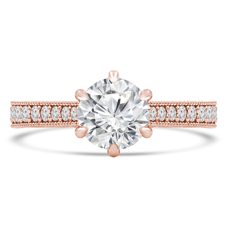 Round Lab Created Diamond Vintage 6-Prong Solitaire with Accents Engagement Ring in Rose Gold (MVSLG0039-R)