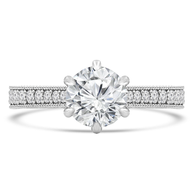 Round Lab Created Diamond Vintage 6-Prong Solitaire with Accents Engagement Ring in White Gold (MVSLG0039-W)
