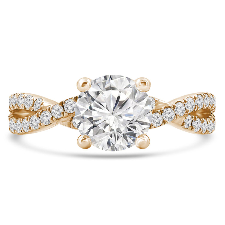 Round Lab Created Diamond Twisted Solitaire with Accents Engagement Ring in Yellow Gold (MVSLG0043-Y)