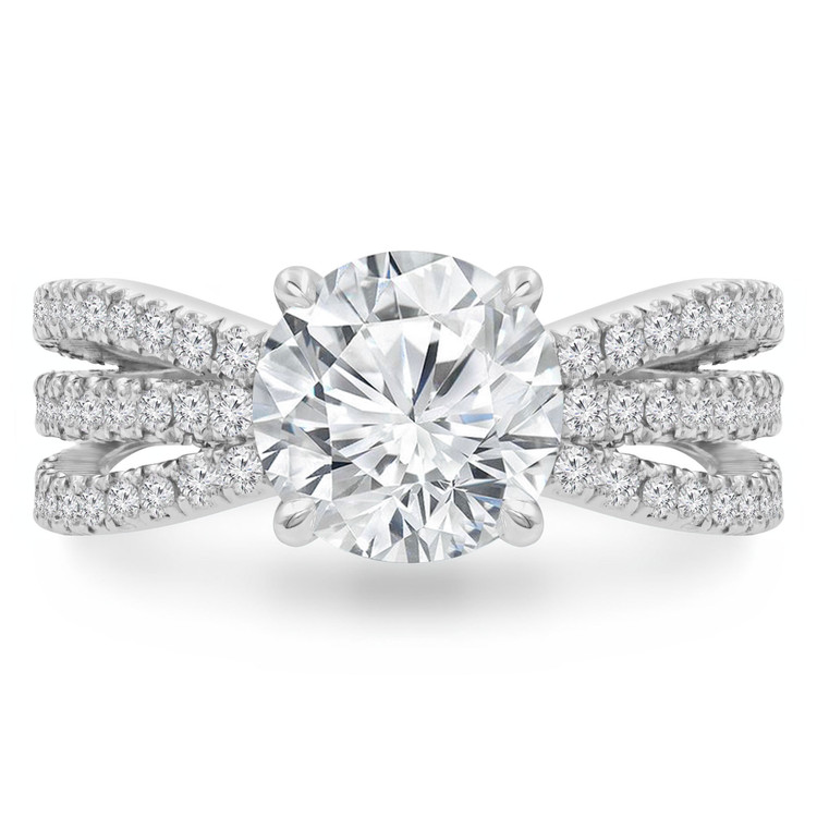 Round Lab Created Diamond Three-row Split-shank Solitaire with Accents Engagement Ring in White Gold (MVSLG0045-W)