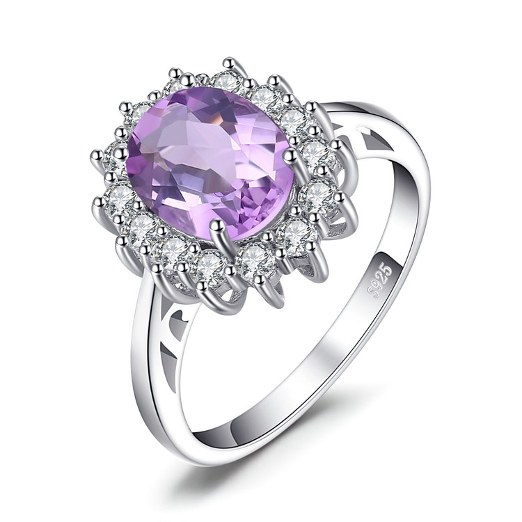1 3/4 CTW Oval Purple Nano Emerald Oval Halo Cocktail Ring in 0.925 White Sterling Silver (MDS230004)
