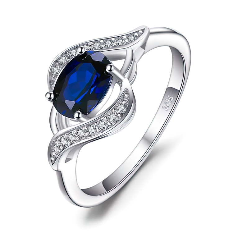 1 1/10 CTW Oval Blue Nano Sapphire Bypass Cocktail Ring in 0.925 White Sterling Silver (MDS230012)