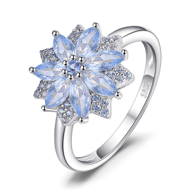 1 1/5 CTW Marquise Blue Spinel Floral Cocktail Ring in 0.925 White Sterling Silver (MDS230014)