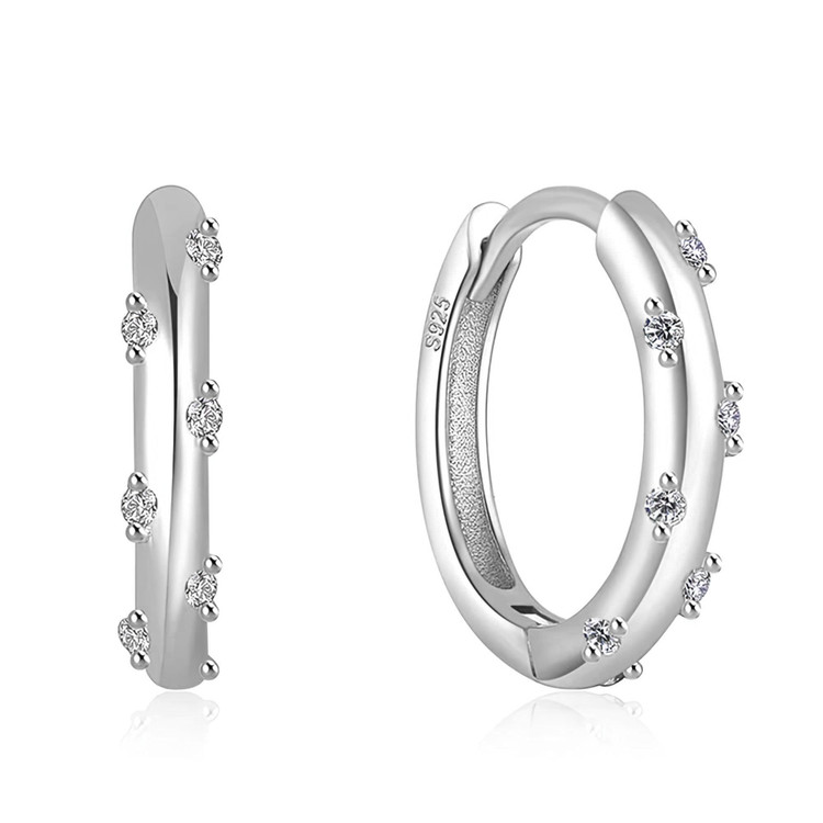 1/20 CTW Round White Cubic Zirconia Huggie Earrings in 0.925 White Sterling Silver (MDS230042)
