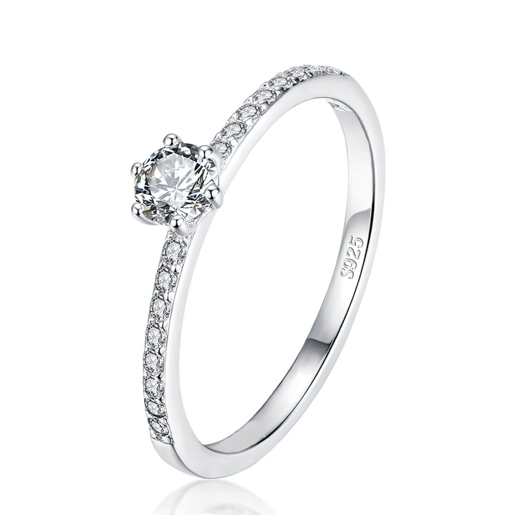 3/5 CTW Round White Cubic Zirconia Solitaire with Accents Cocktail Ring in 0.925 White Sterling Silver (MDS230056)