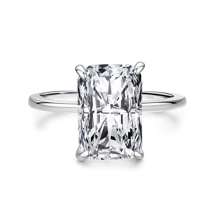 6 1/2 CT Radiant White Cubic Zirconia Solitaire Cocktail Ring in 0.925 White Sterling Silver (MDS230059)