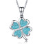 Blue Glitter Clover Floral Pendant Necklace in 0.925 White Sterling Silver With Chain (MDS230066)