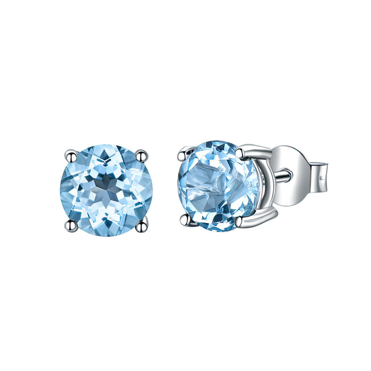 6 9/10 CTW Round Blue Nano Topaz 4-Prong Stud Earrings in 0.925 White Sterling Silver (MDS230072)