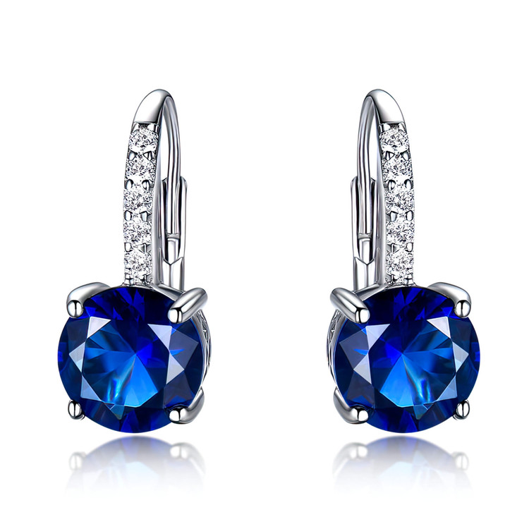 4 3/4 CTW Round Blue Nano Sapphire 4-Prong Drop/Dangle Earrings in 0.925 White Sterling Silver (MDS230078)