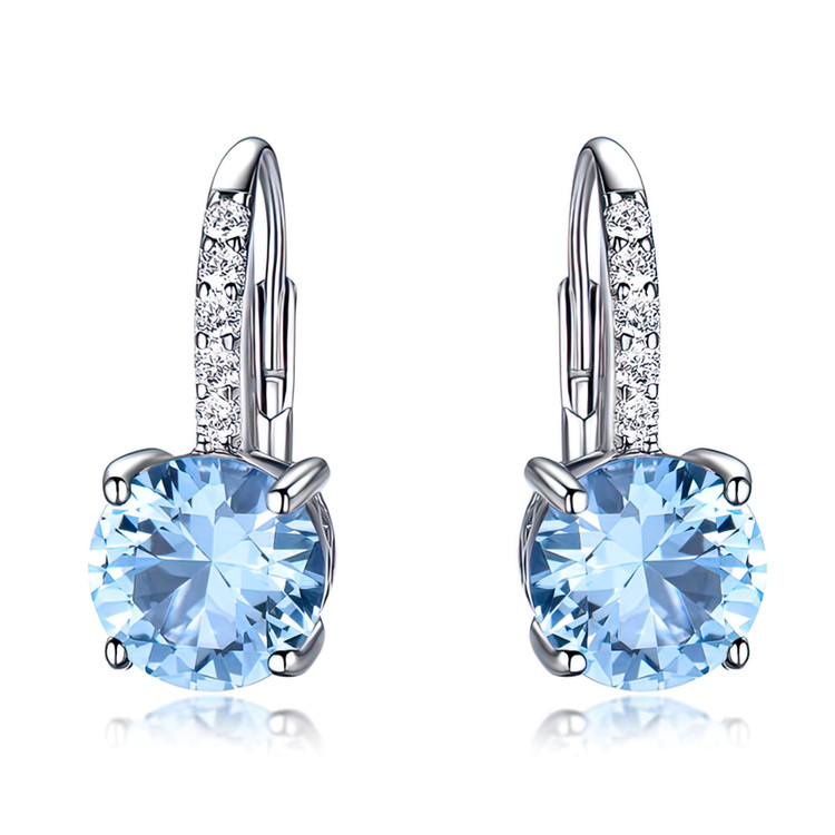 4 3/4 CTW Round Blue Nano Topaz 4-Prong Drop/Dangle Earrings in 0.925 White Sterling Silver (MDS230079)