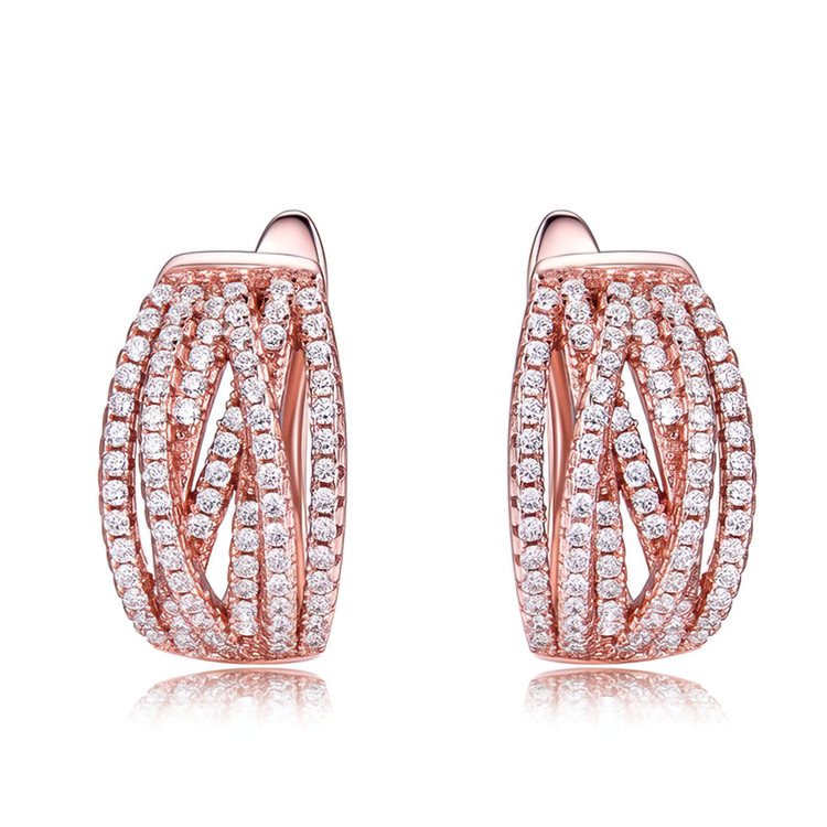 2 1/10 CTW Round White Cubic Zirconia Twisted Multi-row Drop/Dangle Rose Gold Plated Earrings in 0.925 Sterling Silver (MDS230081)