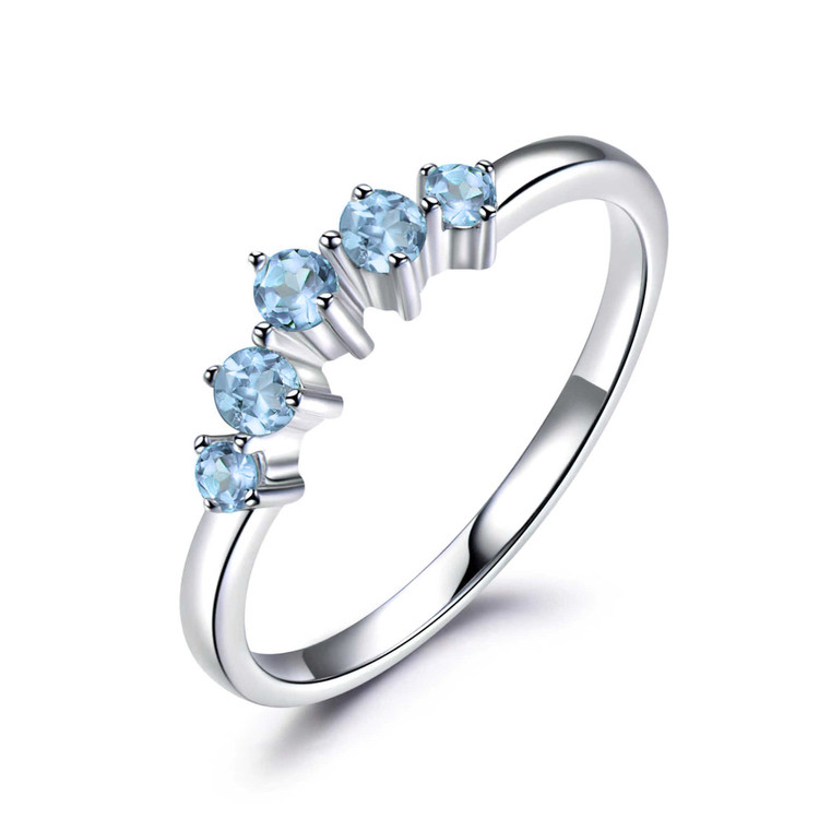 1/3 CTW Round Blue Nano Topaz Five-stone Curved Shared Prong Cocktail Ring in 0.925 White Sterling Silver (MDS230108)